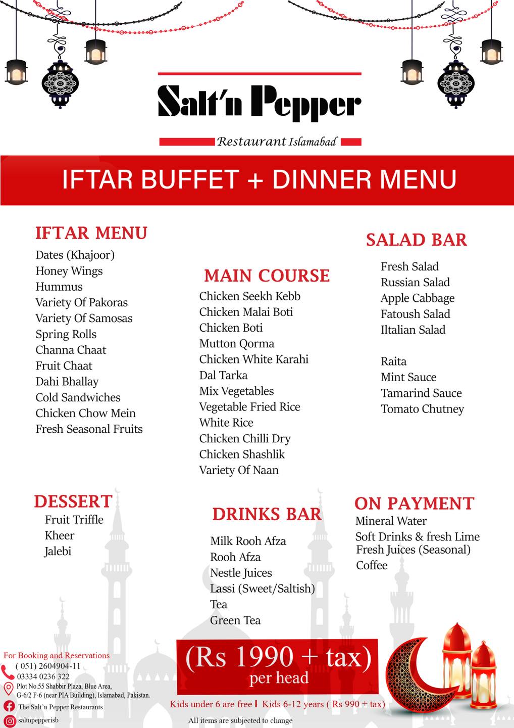 Salt 'n Pepper Islamabad Iftar buffet dinner with 20 plus dishes just